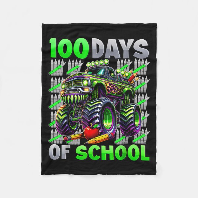 Happy 100 Days Of School Funny Monster Truck Stude Fleecefilt (Framsidan)
