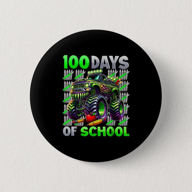 Happy 100 Days Of School Funny Monster Truck Stude Knapp (Framsida)