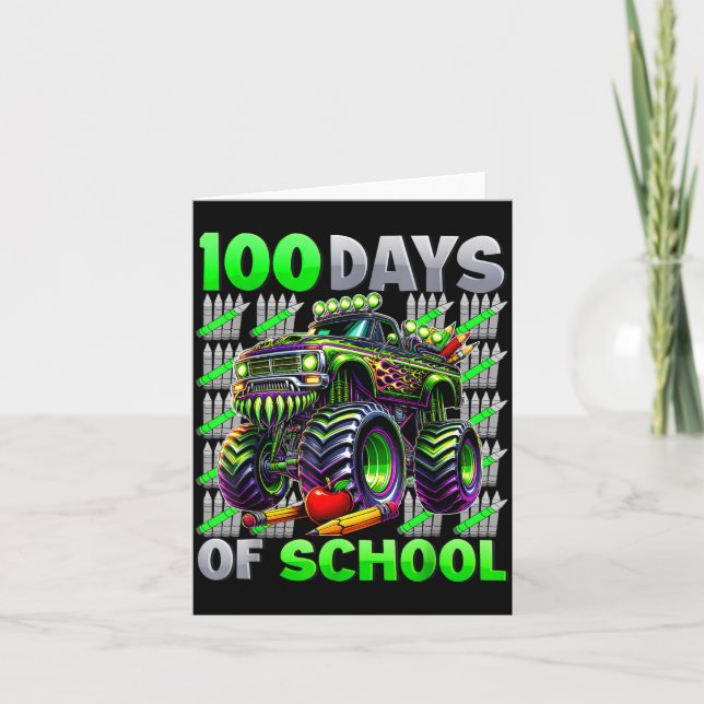 Happy 100 Days Of School Funny Monster Truck Stude Kort (Framsida)
