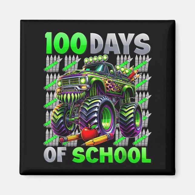 Happy 100 Days Of School Funny Monster Truck Stude Magnet (Framsidan)