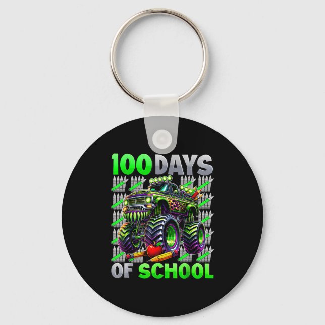 Happy 100 Days Of School Funny Monster Truck Stude Nyckelring (Framsida)