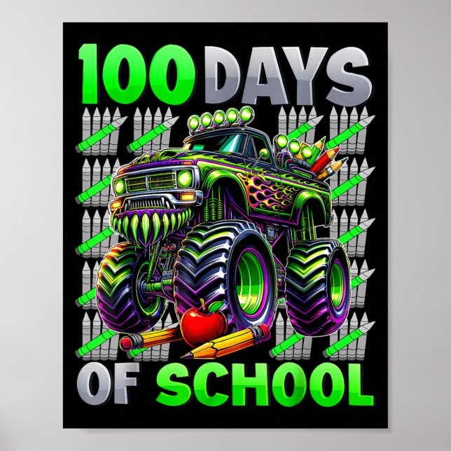 Happy 100 Days Of School Funny Monster Truck Stude Poster (Framsidan)