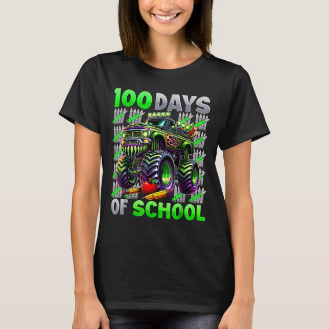 Happy 100 Days Of School Funny Monster Truck Stude T Shirt (Framsida)