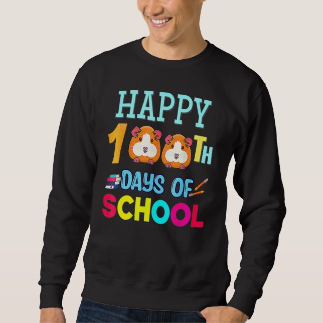 Happy 100 Days Of School Guinea Pig Shirt Boys Gir Lång Ärmad Tröja (Framsida)