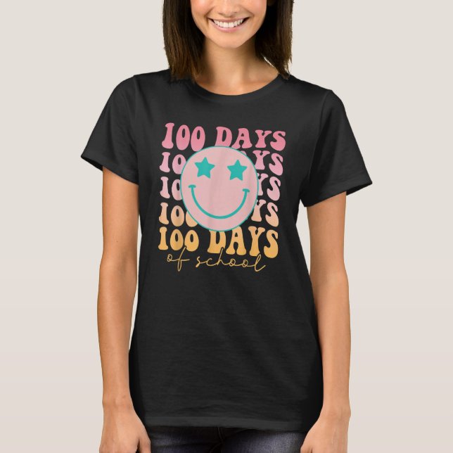 Happy 100 Days Of School Happy Smiling Face Retro  T Shirt (Framsida)