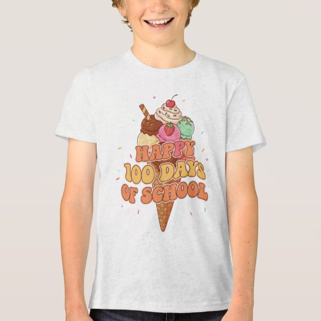 Happy 100 Days of School Ice Cream Groovy Retro  T Shirt (Framsida)