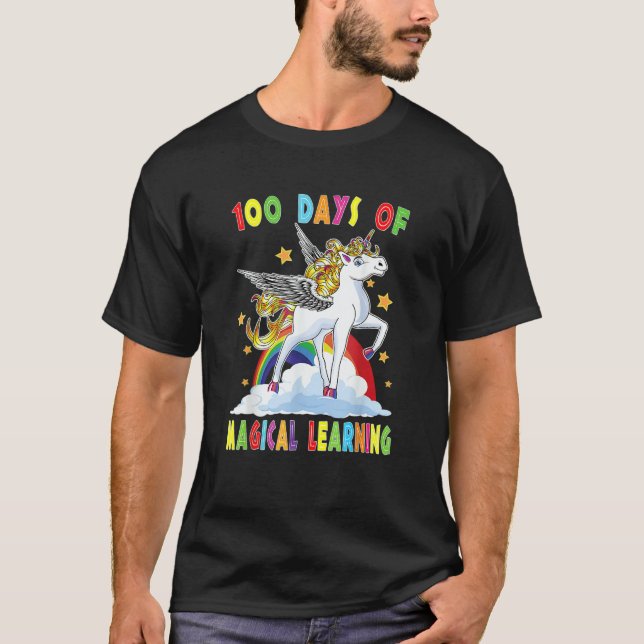 Happy 100 Days Of School Magical Learning Pre K Te T Shirt (Framsida)