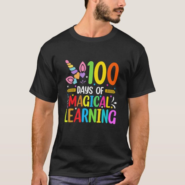 Happy 100 Days Of School Magical Learning Shirt Un T Shirt (Framsida)