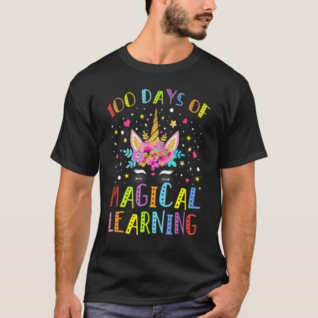 Happy 100 Days Of School Magical Learning Unicorn  T Shirt (Framsida)