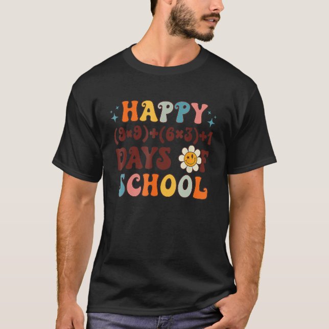 Happy 100 Days Of School Math Formula Groovy Retro T Shirt (Framsida)