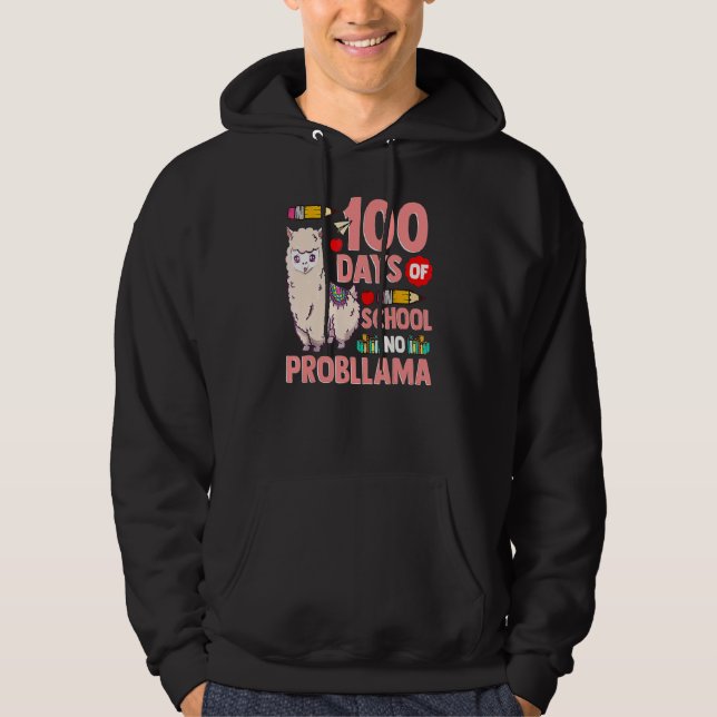 Happy 100 Days Of School No Probllama Llama 100th  Hoodie (Framsida)