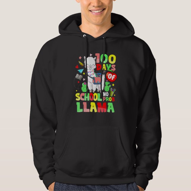 Happy 100 Days Of School No Probllama Llama 100th  Hoodie (Framsida)