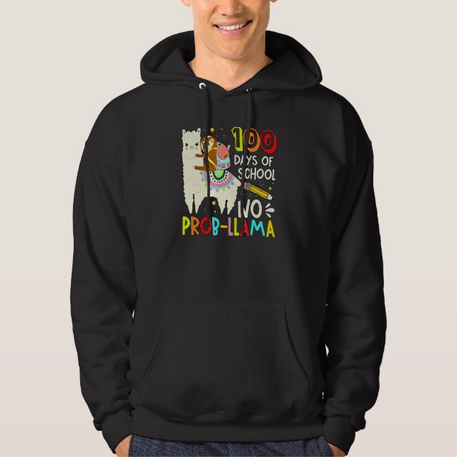 Happy 100 Days Of School No Probllama Llama 100th  Hoodie (Framsida)