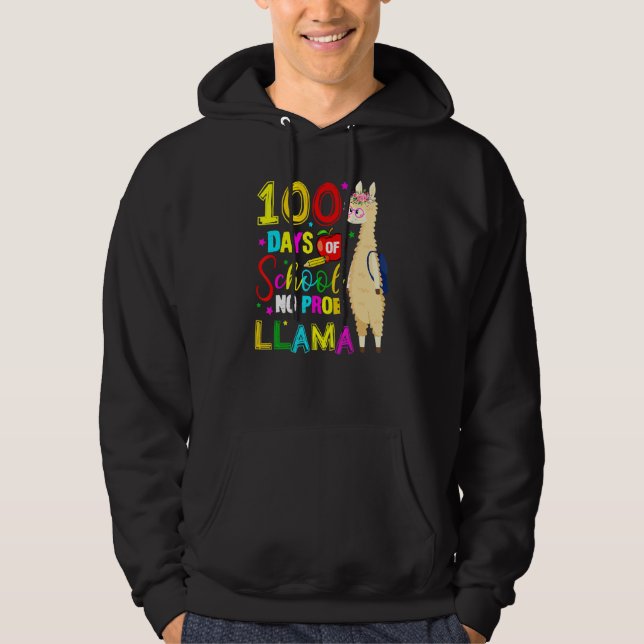 Happy 100 Days Of School No Probllama Llama 100th  Hoodie (Framsida)