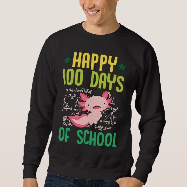 Happy 100 Days Of School Pet Axolotl  Math Teacher Lång Ärmad Tröja (Framsida)