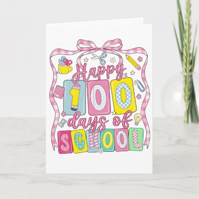 Happy 100 Days of School Pink Bow Kort (Framsida)