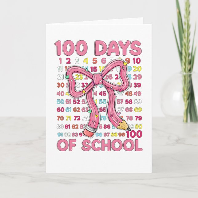 Happy 100 Days of School Pink Bow Kort (Framsida)