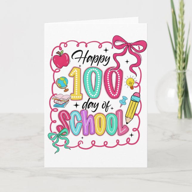 Happy 100 Days of School Pink Bow Kort (Framsida)