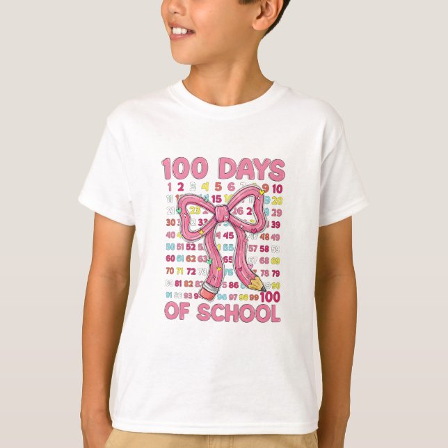 Happy 100 Days of School Pink Bow T Shirt (Framsida)
