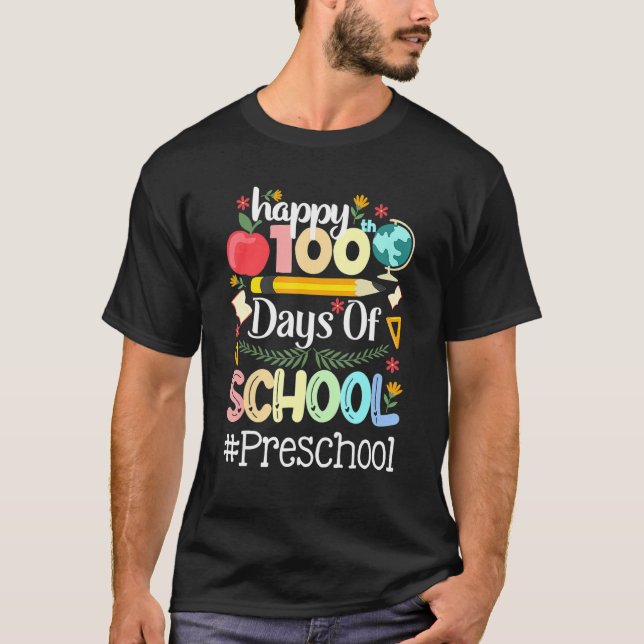 Happy 100 Days Of School PRESCHOOL 100th Day Pop i T Shirt (Framsida)
