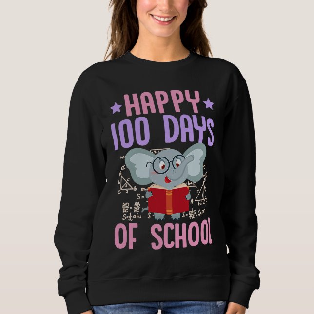 Happy 100 Days Of School Reading Elephant Math Tea T Shirt (Framsida)