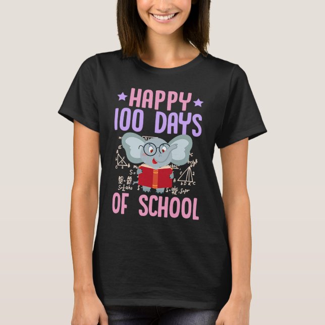 Happy 100 Days Of School Reading Elephant Math Tea T Shirt (Framsida)