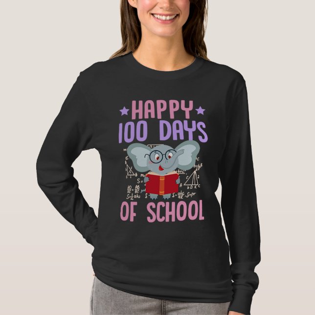 Happy 100 Days Of School Reading Elephant Math Tea T Shirt (Framsida)