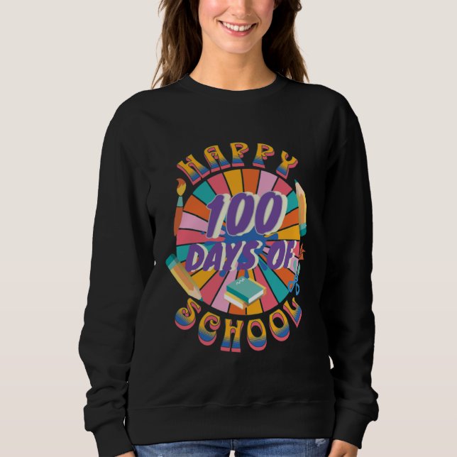 Happy 100 Days Of School Retro Groovy 100 Days T Shirt (Framsida)