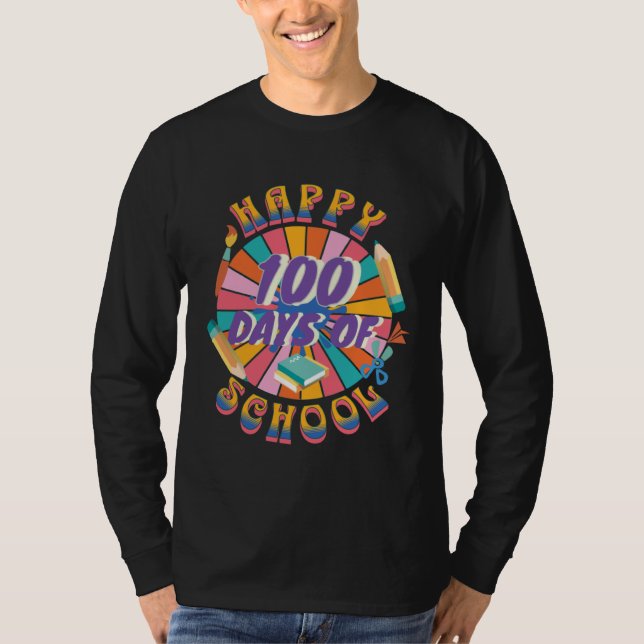 Happy 100 Days Of School Retro Groovy 100 Days T Shirt (Framsida)