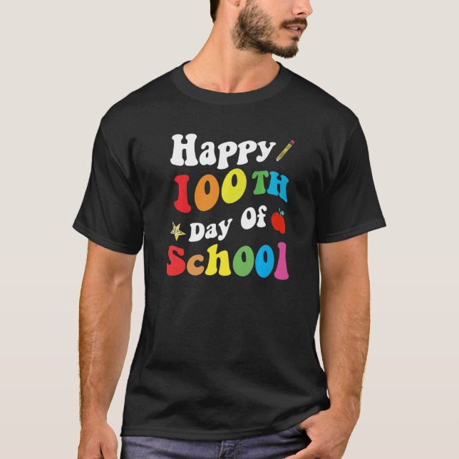 Happy 100 Days Of School Retro Groovy Funny Presen T Shirt (Framsida)