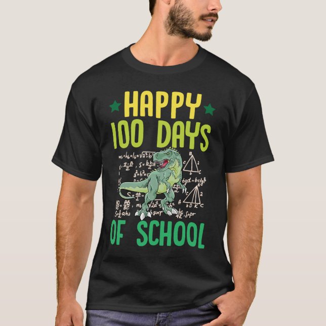 Happy 100 Days Of School Rex Dinosaur Math Teacher T Shirt (Framsida)