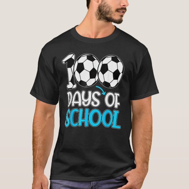 Happy 100 Days Of School Soccer Teacher Kids Boys T Shirt (Framsida)