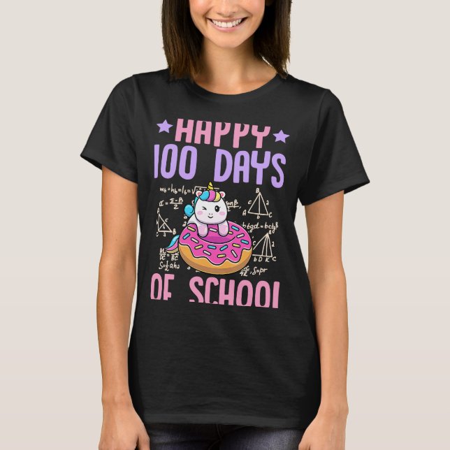 Happy 100 Days Of School Unicorn Donut Math Teache T Shirt (Framsida)