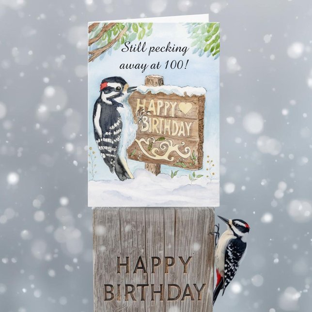 Happy 100th Birthday Downy Woodpecker Kort (Skapare uppladdad)