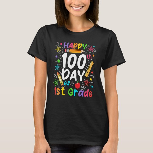 Happy 100th Day Of 1st Grade 100 Days Teacher Stud T Shirt (Framsida)