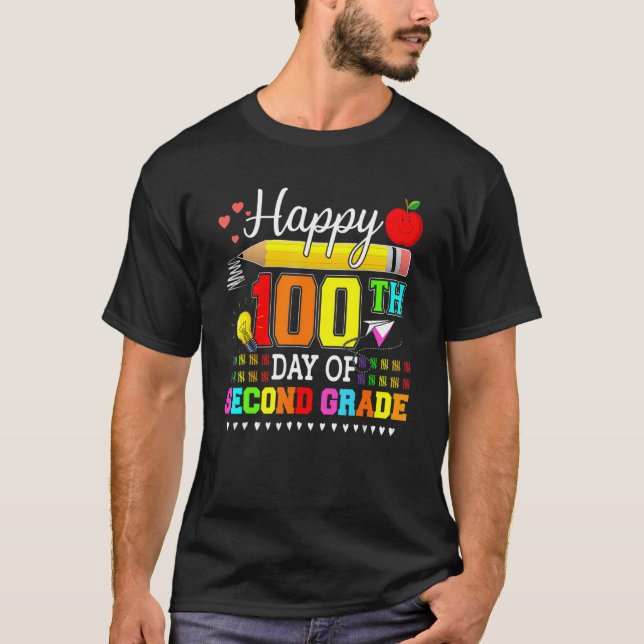 Happy 100th Day Of 2nd Grade Second Grade Teacher  T Shirt (Framsida)