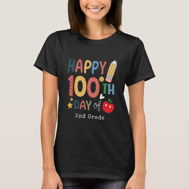 Happy 100th Day of 2nd grade Teacher black T Shirt (Framsida)