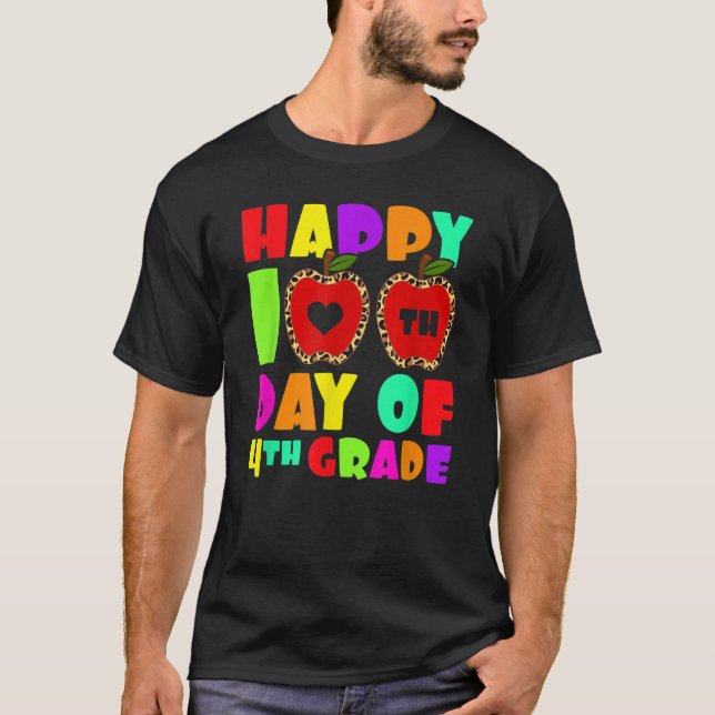 Happy 100th Day Of 4th Grade Leopard Teacher Fourt T Shirt (Framsida)