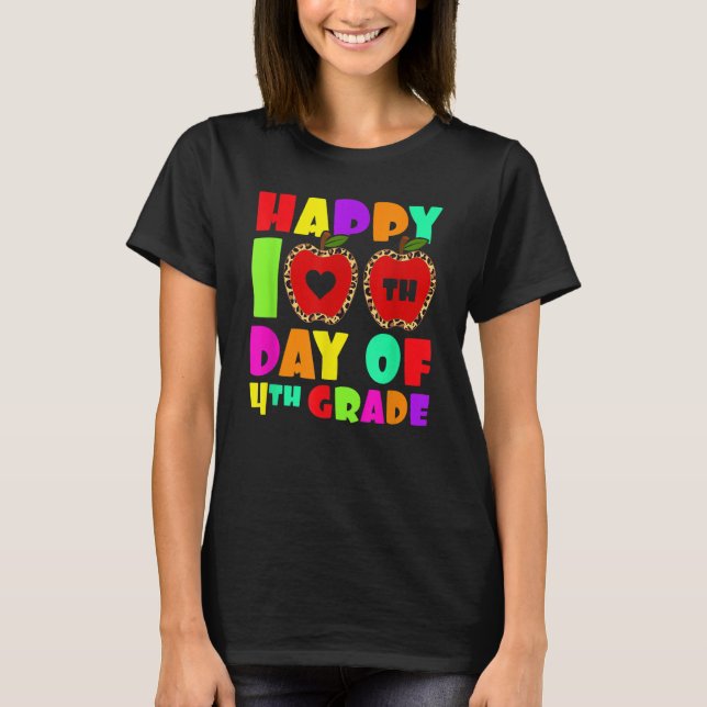 Happy 100th Day Of 4th Grade Leopard Teacher Fourt T Shirt (Framsida)
