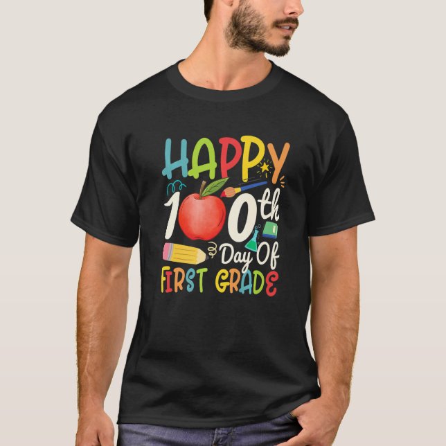 Happy 100th day of First grade Apparel 1st teacher T Shirt (Framsida)
