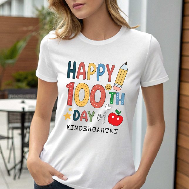 Happy 100th Day of Kindergarten School Teacher T Shirt (Happy 100th Day of Kindergarten School Teacher T-Shirt)