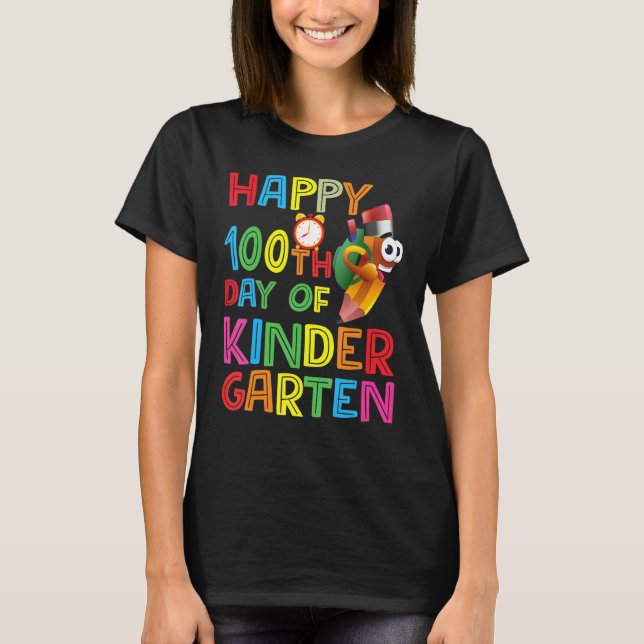 Happy 100th Day of Kindergarten Teachers or Studen T Shirt (Framsida)