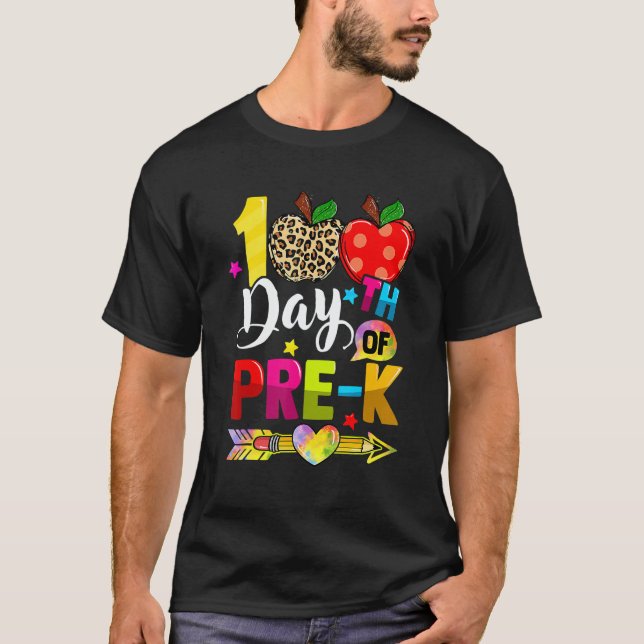 Happy 100th Day Of Pre K Leopard Teacher 100th Day T Shirt (Framsida)