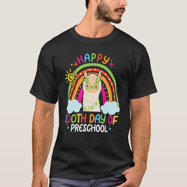 Happy 100th Day Of Preschool Llama Lover Rainbow 1 T Shirt (Framsida)