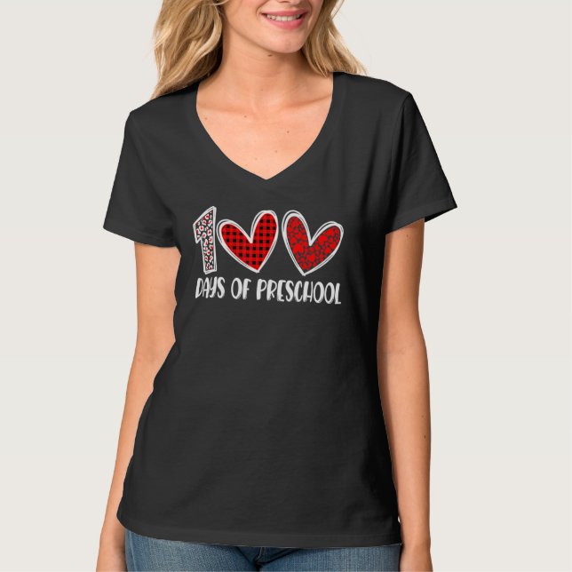 Happy 100th day of School  100 days of Preschool T T Shirt (Framsida)