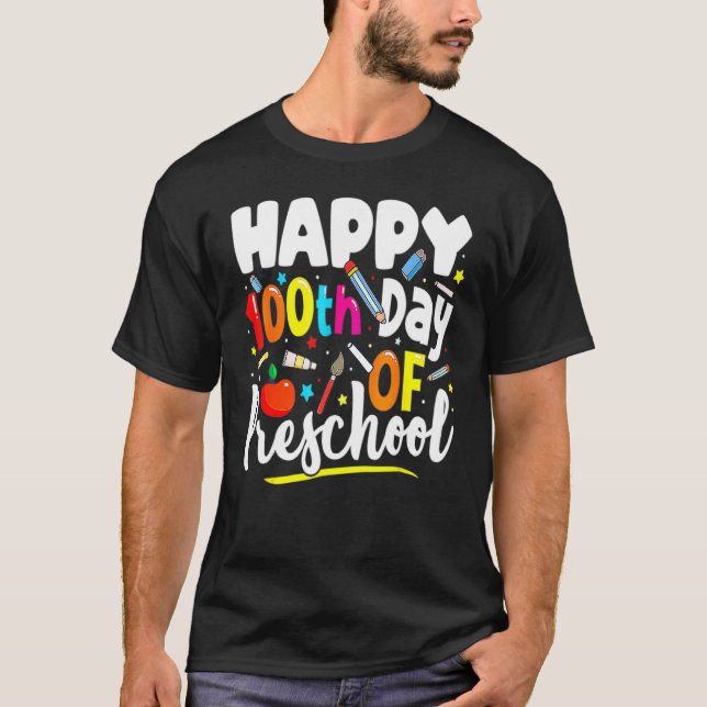 Happy 100th day of School  100 days of Preschool T T Shirt (Framsida)