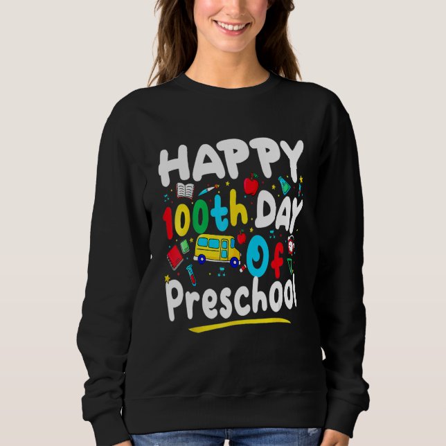 Happy 100th day of School  100 days of Preschool T T Shirt (Framsida)