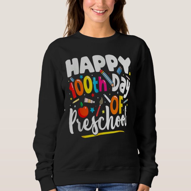 Happy 100th day of School  100 days of Preschool T T Shirt (Framsida)
