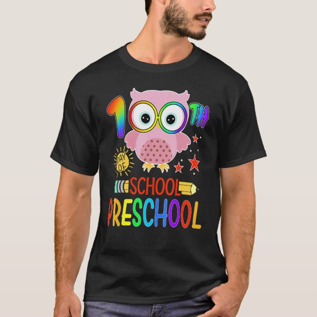 Happy 100th day of School  100 days of Preschool T T Shirt (Framsida)