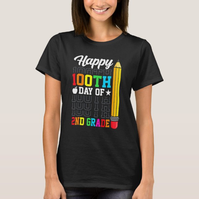 Happy 100th Day of School 2nd Grade Teachers Girl  T Shirt (Framsida)